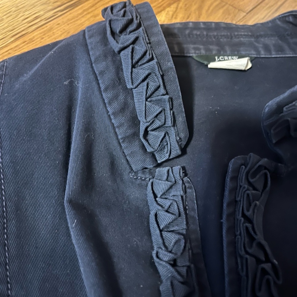 Navy Jcrew Ruffle Color details twill fall jacket size 14 - Picture 2 of 6